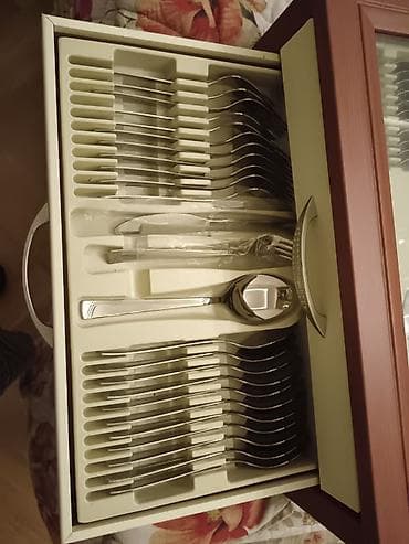 Paslanmayan poladdan geniş məişət çəngəl-bıçaq/qaşıq dəsti - Klassik