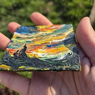 Velosiped ehtiyyat hissələri: Mini yağlı boya tablo – abstrakt landşaft - Texnika: qalın impasto — 4