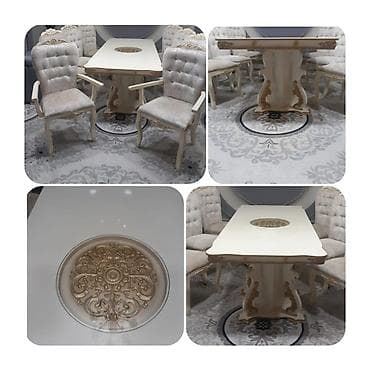 ustol ustul: Qonaq otağı üçün, İşlənmiş, Kvadrat masa, 8 stul — 1