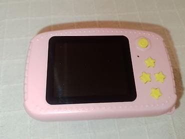 fotokamera: Uşaq fotoaparatı – çəhrayı rəngdə, sarı düyməli və linzalı model — 3