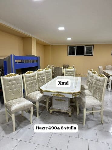 mətbəxt stol stulları: Qonaq otağı üçün, Yeni, Dördbucaq masa, 6 stul — 2