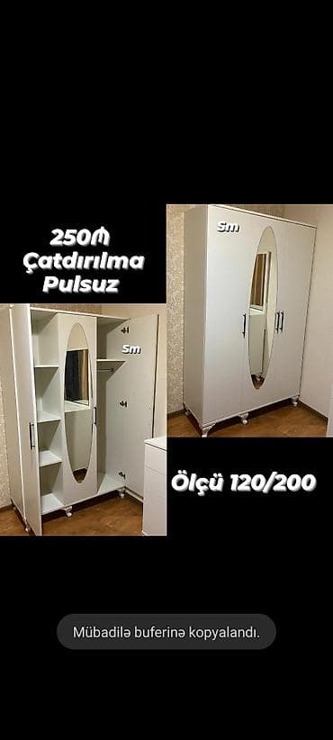 Мебель на заказ: *3 Qapili Dolab şeher içi çatdırilma pulsuz qiymət 250azn* ✨ ÖlçüsEn — 1