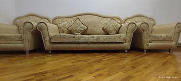 klassik divan kreslo: Б/у, Классический диван, Диван, 2 кресла, С подъемным механизмом, Раскладной — 7