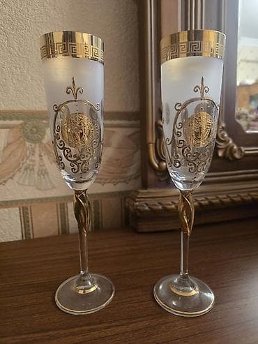 tort qab: Qədəhlər, rəng - Qızılı, Şüşə, 2 ədədli dəst — 1