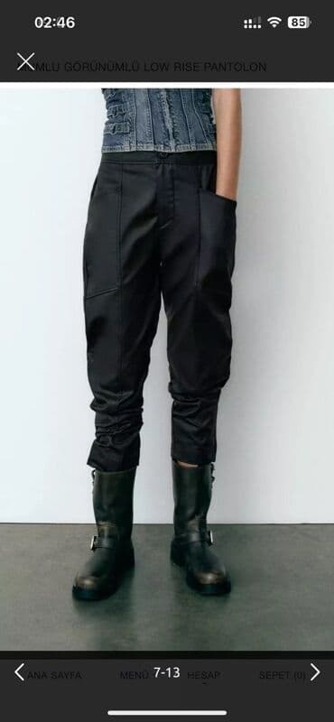 heykelcikler: Zara deri görünümlü qara rəngli, düz biçimli şalvarı. yüngüldür S — 6