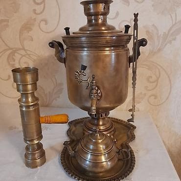 su ceni ikinci el: Misin (pirinç) samovar dəsti - Material: bürünc/pirinç tonlu metal — 3