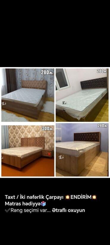 yataq dosekleri: 📌Taxt çarpayı 📏Olcu 2x160 💶Qiymet 259azn dən başlayan qiymətlər — 8