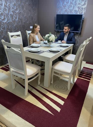 gaming oturacaqlar: Qonaq otağı üçün, İşlənmiş, Dördbucaq masa, 6 stul — 1