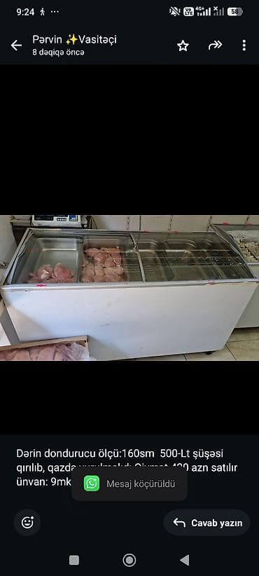 Dərin dondurucu ölçü:160sm 500-Lt şüşəsi qırılıb, qazda vurulmalıdı — 1
