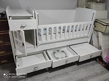 ucuz masa: Ağ rəngli uşaq beşiyi – çoxfunksiyalı model - Material: MDF/laminat — 1