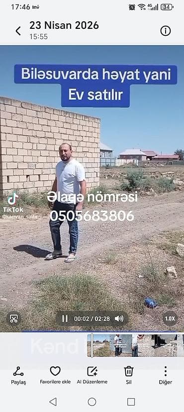 Bilesuvar rayonunda həyət yanı torpaq sahəsi və ev satılır