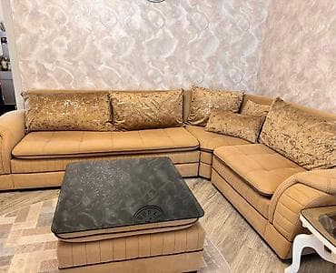 Künc divan dəsti - Model: L‑şəkilli künc divan + puf/çay masası - — 1