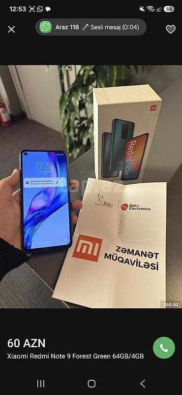 xiaomi redmi 9 t: Xiaomi 64 GB, rəng - Yaşıl, 
 İki sim kartlı — 3