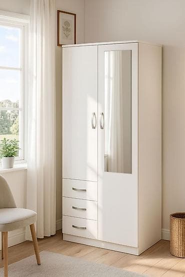 shkaf mebel: 2 qapılı, Güzgülü, Ağ, Digər material, Açılan, Düz dolab — 2