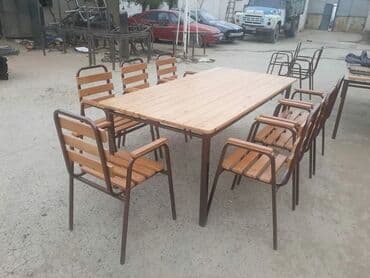 Bağ, çöl masa və oturacaq dəstləri: Yeni, Dördbucaq masa, 9 stul, Açılmayan, Stullar ilə, Metal, Azərbaycan — 2