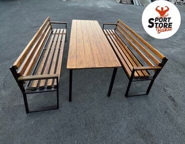 stol stul işlenmiş: Yeni, Kvadrat masa, Açılmayan, Skameykalar ilə, Taxta, Azərbaycan — 22