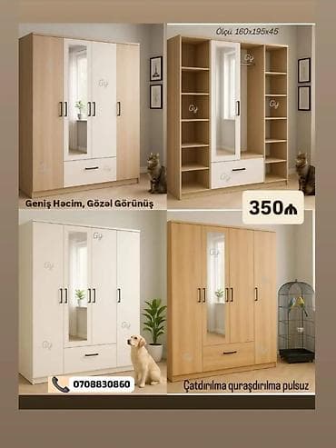 qapi sekilleri: Geniş həcmli geyim dolabı - Ölçü: 160 x 195 x 45 sm - Material: ağac — 1
