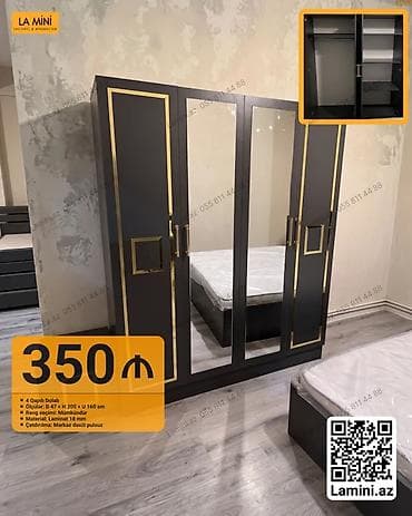 4 qapılı şkaf – La Mini - Ölçülər: Eni 47 sm × Hündürlük 200 sm ×