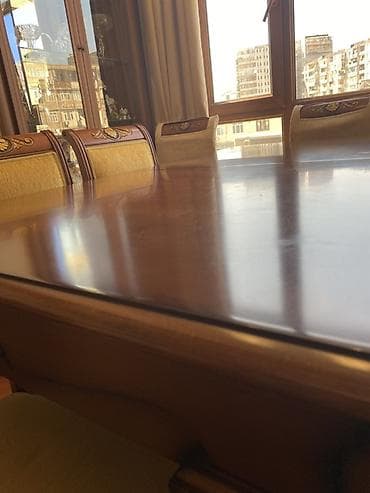 taxta stular: Qonaq otağı üçün, İşlənmiş, Açılan, Dördbucaq masa, 8 stul — 5