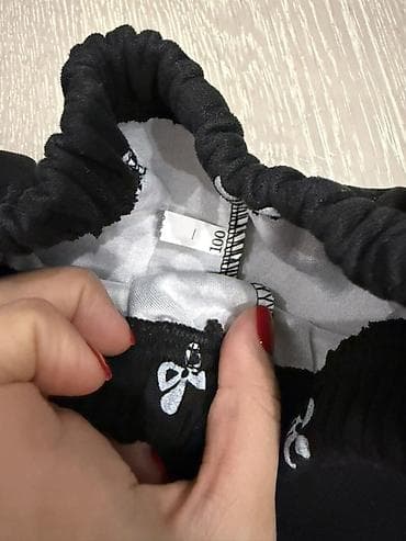 şalvar ölçüləri: Uşaq şalvarı - Rəng: qara - Naqiş: ağ rəngli balaca qurdela (kəpənək — 2