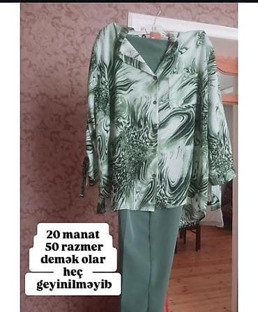 salvar kofta modelleri: Qadin dəst – köynək və şalvar - Rəng: Yaşıl tonlarında - Üst — 1