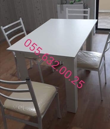 endirimde olan mebeller: Yeni, Kvadrat masa, 4 stul, Açılmayan, Stullar ilə, Dəri, Azərbaycan — 11
