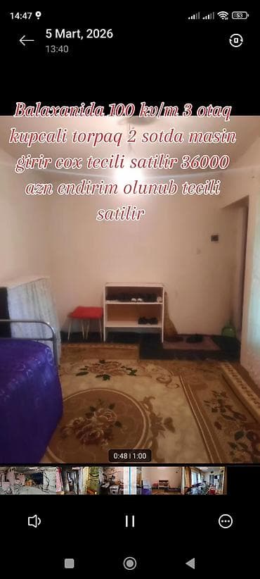 Balaxanı qəsəbəsində 100 kv.m sahəli, 3 otaqlı həyət evi. Torpaq — 4