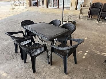 stular: Dördbucaq masa, 6 stul, Qatlanan, Stullar ilə, Plastik — 1