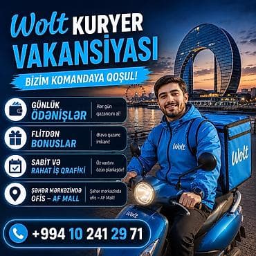 Sürücü-kuryer tələb olunur, Şəxsi nəqliyyat vasitəsi ilə, Gündəlik ödəniş, Təcrübəsiz
