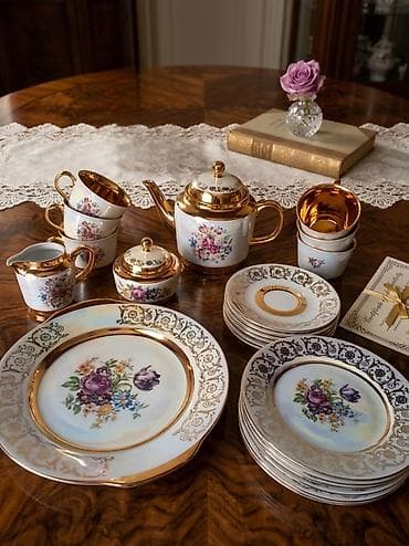 cay servis: Çay dəsti, rəng - Qızılı, Farfor, 6 nəfərlik — 1