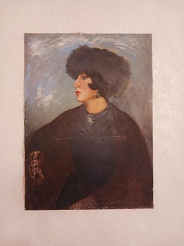 papağ şekili: Portret tablo – yağlı boya, kətan üzərində. Kompozisiya: profil — 4