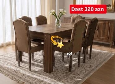 Столы: Для гостиной, Новый, Нераскладной, Прямоугольный стол, 6 стульев — 1