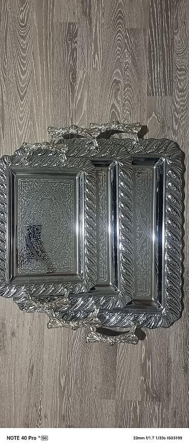 Məhsul: 3-lü dəst metal süfrə/podnos - Material: parlaq xrom rəngli