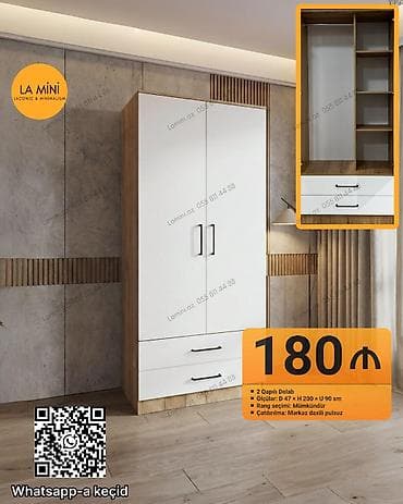 2 qapılı, Siyirməli, Ağ, Taxta, Açılan, Düz dolab