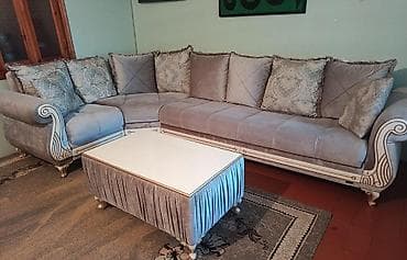 divan desti: Qonaq otağı mebel dəsti - Künc divan + kreslo: Yumşaq və rahat — 5