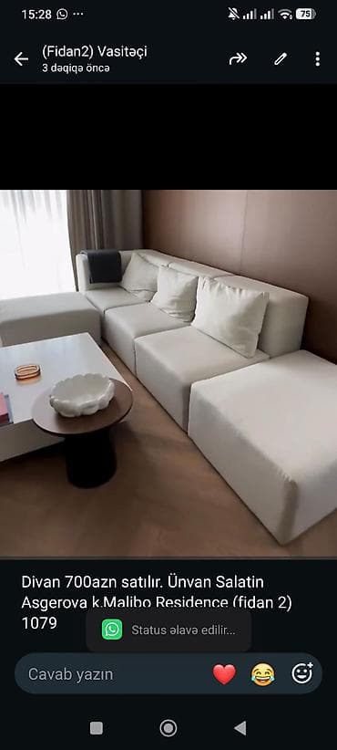 divan satisi: Divan 700azn satılır. Ünvan Salatin Asgerova k,Malibo Residence (fidan — 1
