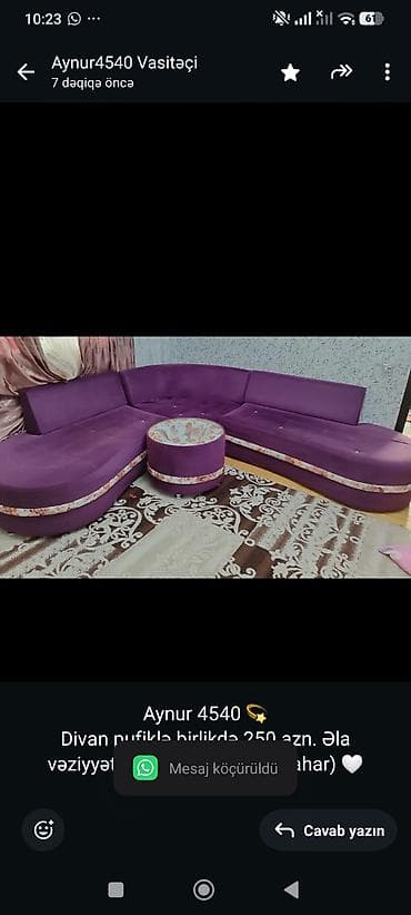 Aynur 4540 💫 Divan pufiklə birlikdə 250 azn. Əla vəziyyətdə. Ünvan