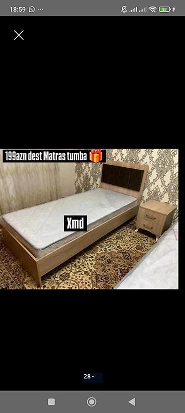 tumbocka: Yataq dəsti – tək nəfərlik çarpayı, matrass və tumbadan ibarət. - — 1