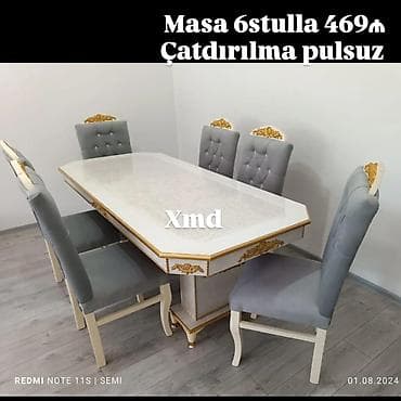 mebel derzi: Klassik üslublu yemək dəsti – 1 masa + 6 stul. - Masa: oktagonal — 1