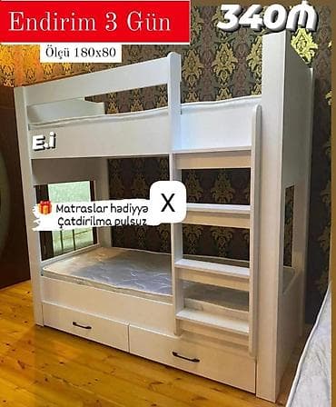 taxta: İki mərtəbəli uşaq çarpayısı - Ölçü: 180x80 - Rəng: ağ - Material — 1