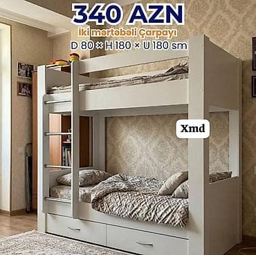 divan olcusu: İki mərtəbəli çarpayı – 340 AZN Ölçülər: D 80 × H 180 × U 180 sm - — 1