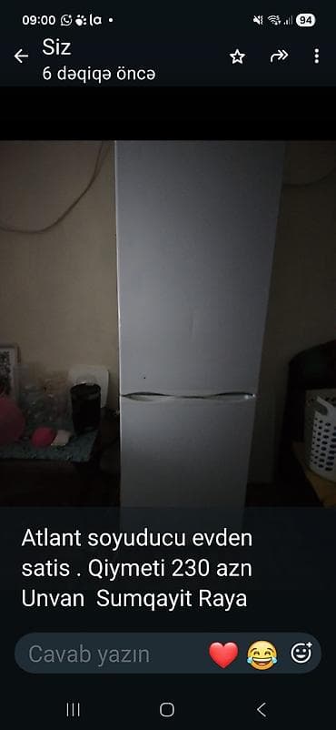 Atlant soyuducu - İki qapılı model: yuxarıda soyuducu bölmə, aşağıda