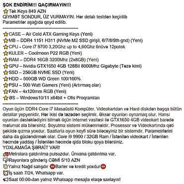 pentium komputer: ŞOK ENDİRİM!!! QAÇIRMAYIN!!! ⭐Tək Keys 849 AZN QİYMƏT SONDUR, ÜZ — 2