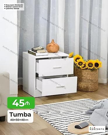 Ağ rəngdə, sadə və funksional tumbə - Ölçü: 40×50×40 sm - 3