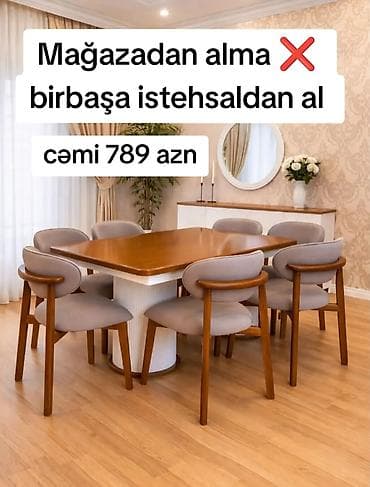 taxta: Qonaq otağı üçün, Yeni, Açılmayan, Dördbucaq masa, 6 stul — 1