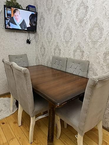 Ev və bağ: Yemək otağı dəsti – masa və 6 ədəd stul - Masa: düzbucaqlı, tünd — 4