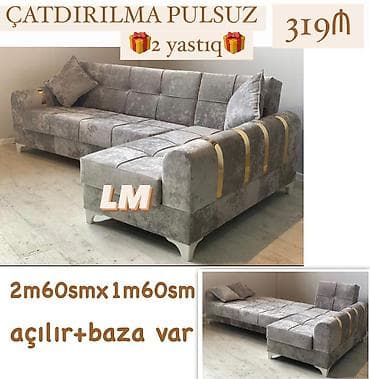 Künc divan dəsti – açılır mexanizm və baza ilə - Ölçü: 2 m 60 sm x 1 m lalafo.az -da Künc divan dəsti – açılır mexanizm və baza ilə - Ölçü: 2 m 60 sm x 1 m