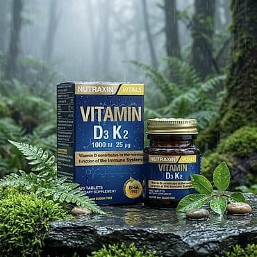 evalar vitamin c: Nutraxin Vitals Vitamin D3 K2 – 120 tablet, qlütensiz və şəkərsiz qida — 1