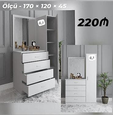 kamod guzgu: Ağ rəngdə çoxfunksiyalı makiyaj/komod dəsti - Ölçü: 170 × 120 × 45 sm — 1