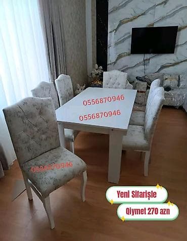 Qonaq otağı üçün, Yeni, Açılmayan, Kvadrat masa, 6 stul